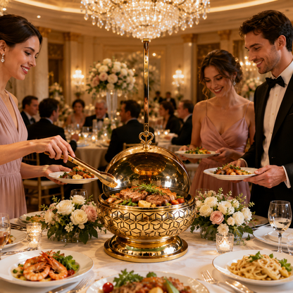 Luxury 8L Stainless Steel Chafing Dish with Hanging Lid for Hotel Buffet, Restaurant Catering & Wedding Banquets Perfect For Luxury Hotel Buffets Wedding Banquets