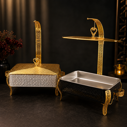 Luxury Wedding Chafing Dish Buffet Set with Decorative Hanging Shelf | Premium Catering Food Warmer