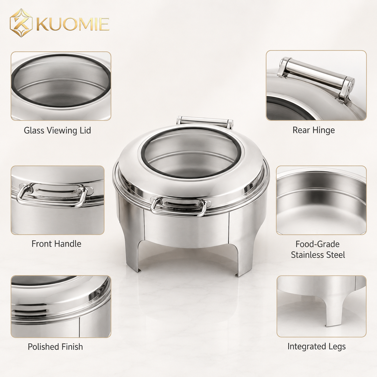 6L Round Chafing Dish with Glass Lid | KUOMIE