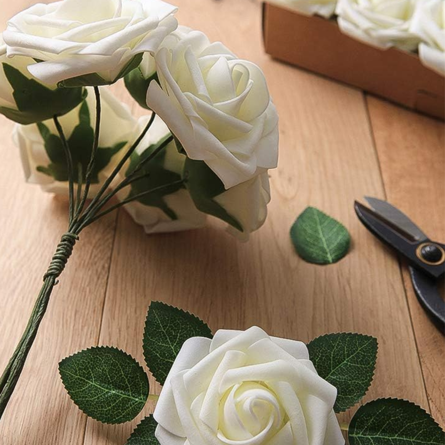 Artificial Flowers 25pcs Real Looking Ivory Foam Fake Roses with Stems for DIY Wedding Bouquets White Bridal Shower Centerpieces Arrangements Party Tables Decorations - kuomie