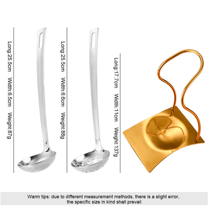 Luxury Stainless Steel Soup Ladle Set with Holder Stand – Gold & Silver Buffet Serving Ladles