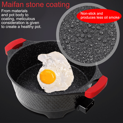 6L Electric Hot Pot - Shabu Shabu Pot,Maifan stone electric hot pot, barbecue and simmering all-in-one pot,1500W with 5-Temp Control, Non-Stick & BPA-Free, Perfect for Family Dinners & Parties