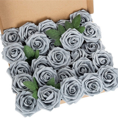 Artificial Flowers 25pcs Real Looking Ivory Foam Fake Roses with Stems for DIY Wedding Bouquets White Bridal Shower Centerpieces Arrangements Party Tables Decorations - kuomie