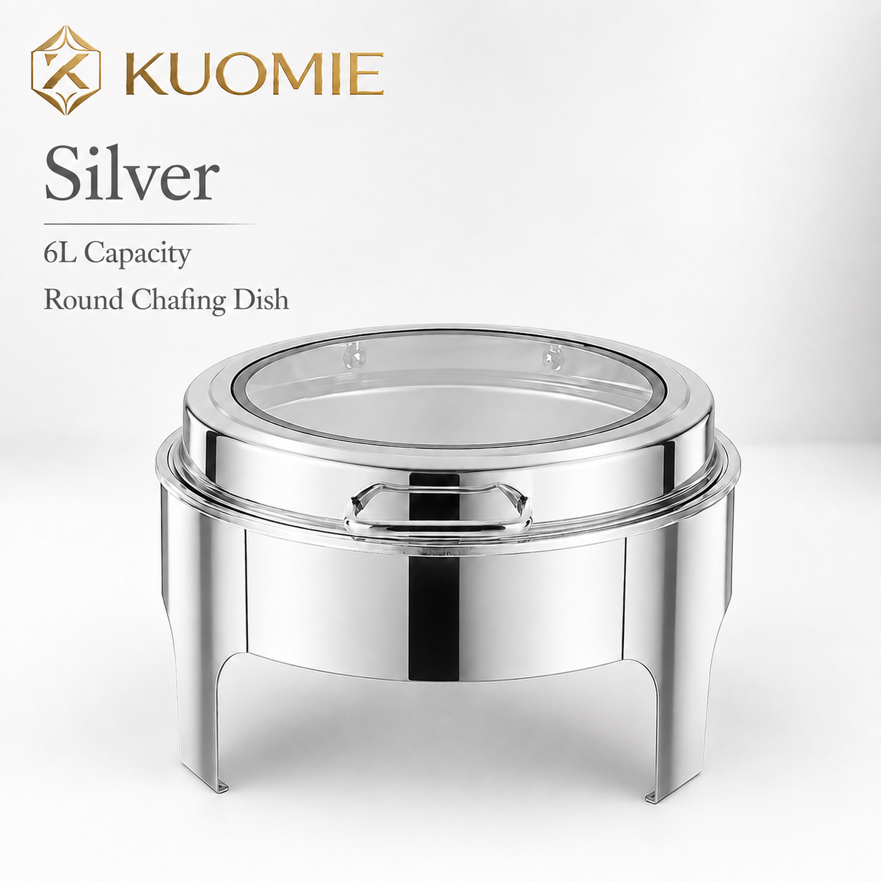 6L Round Chafing Dish with Glass Lid | KUOMIE