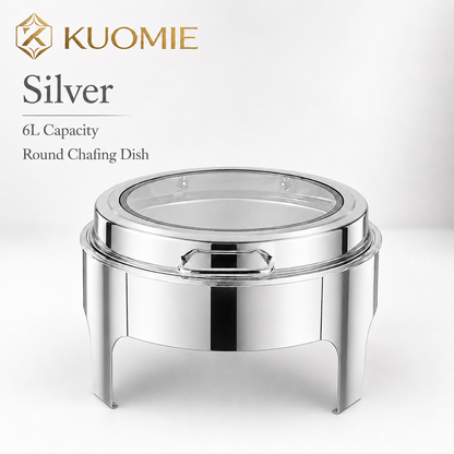 6L Round Chafing Dish with Glass Lid | KUOMIE