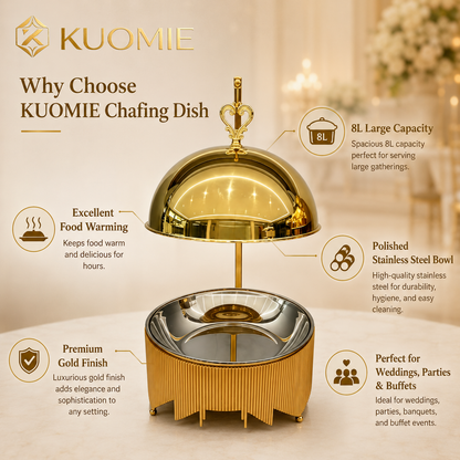 KUOMIE 8L Luxury Gold Chafing Dish for Buffet Food Warming and Elegant Catering