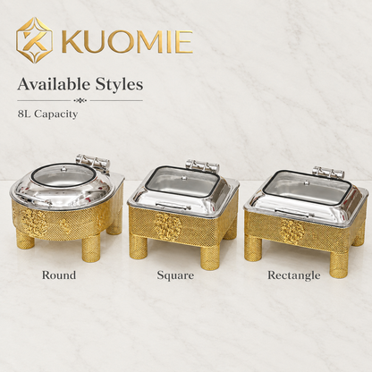 KUOMIE 6L -9L luxury-gold-chafing-dish-glass-lid-buffet-warmer