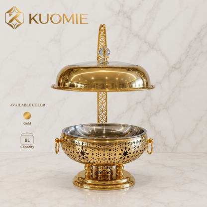 KUOMIE Premium Stainless Steel Food Warmer with Decorative Gold Stand