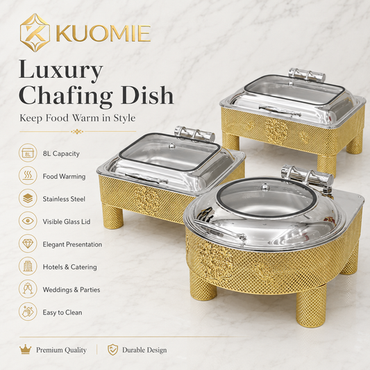 KUOMIE 6L -9L luxury-gold-chafing-dish-glass-lid-buffet-warmer