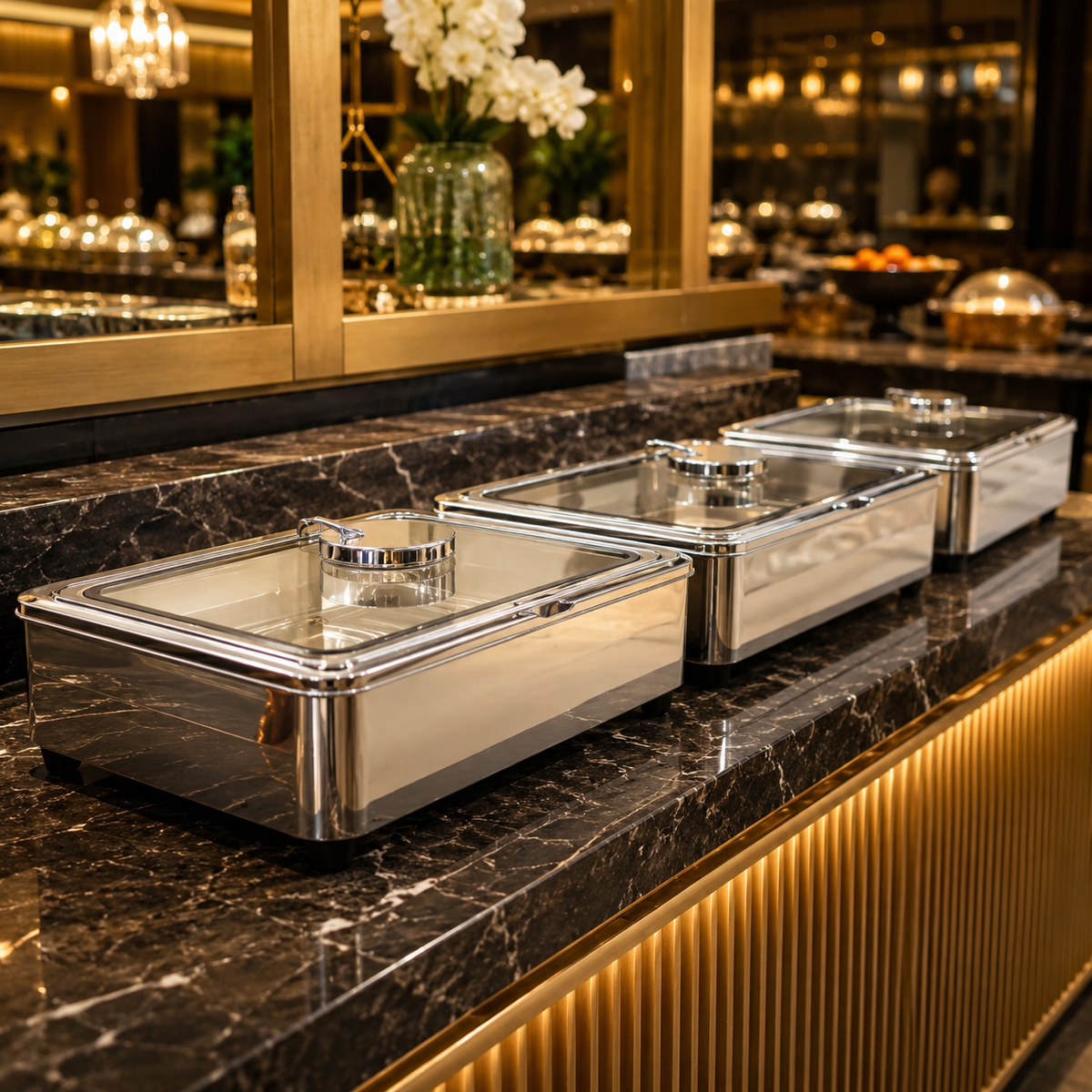 Stainless Steel Rectangular Chafing Dish with Hinged Lid for Buffet, Catering & Events