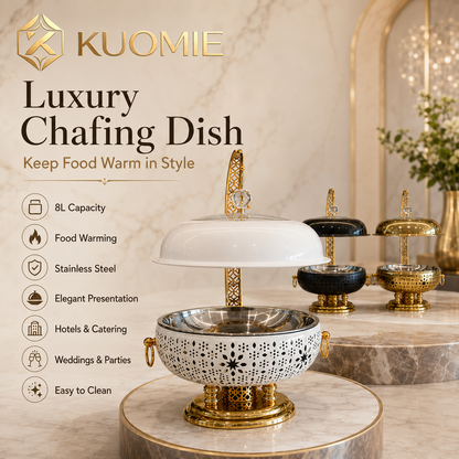 KUOMIE Premium Stainless Steel Food Warmer with Decorative Gold Stand