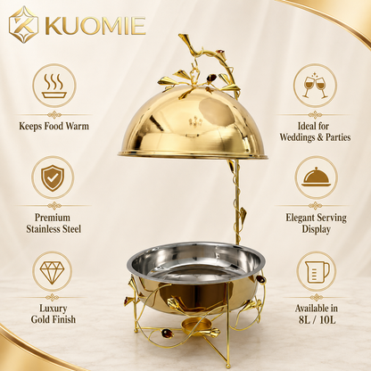 KUOMIE 8L/10L Gold Buffet Chafing Dish, Elegant Food Warmer for Weddings and Banquet Service