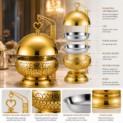 Luxury 8L Stainless Steel Chafing Dish with Hanging Lid for Hotel Buffet, Restaurant Catering & Wedding Banquets Perfect For Luxury Hotel Buffets Wedding Banquets