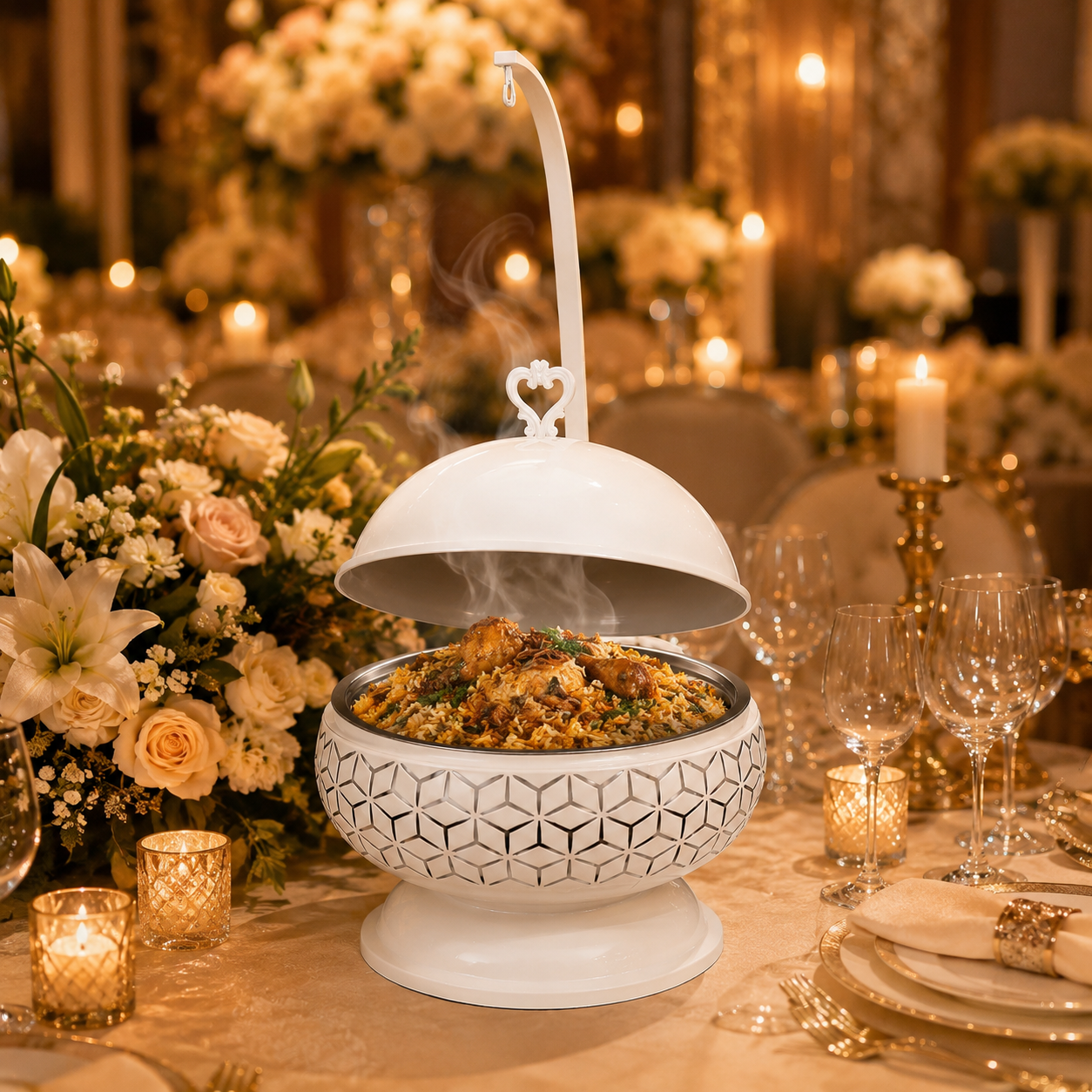 Luxury 8L Stainless Steel Chafing Dish with Hanging Lid for Hotel Buffet, Restaurant Catering & Wedding Banquets Perfect For Luxury Hotel Buffets Wedding Banquets