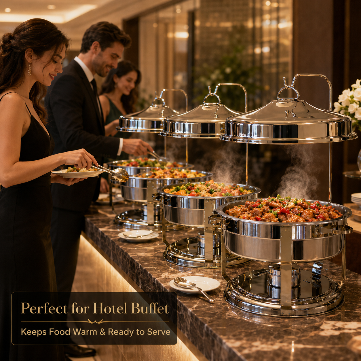 Luxury Gold Round Chafing Dish Buffet Food Warmer
