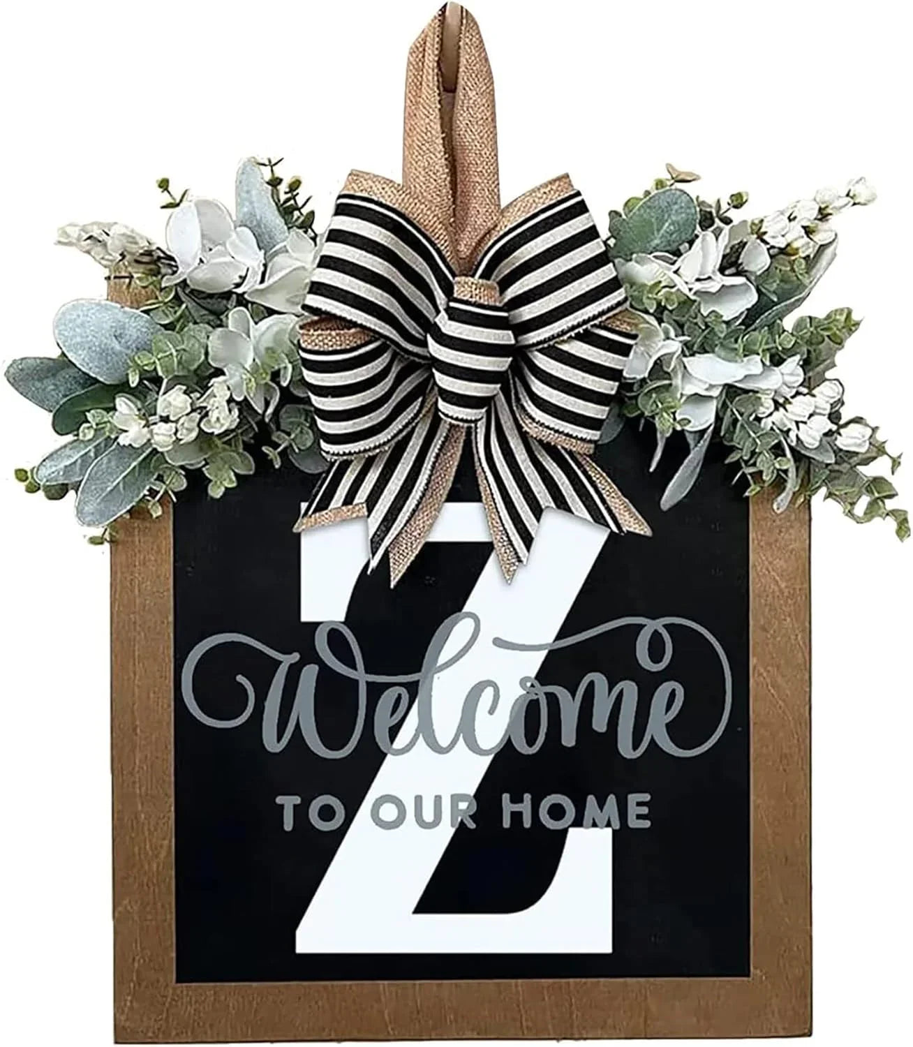 Last Name Year Round Front Door Wreath Front Porch Decoration 26 Letter Welcome Sign with Eucalyptus Garland and Bow Spring Wreaths for Front Door Outside Hanger Garland - kuomie