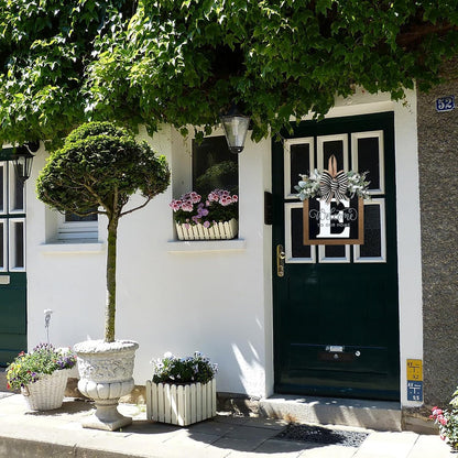 Last Name Year Round Front Door Wreath Front Porch Decoration 26 Letter Welcome Sign with Eucalyptus Garland and Bow Spring Wreaths for Front Door Outside Hanger Garland - kuomie