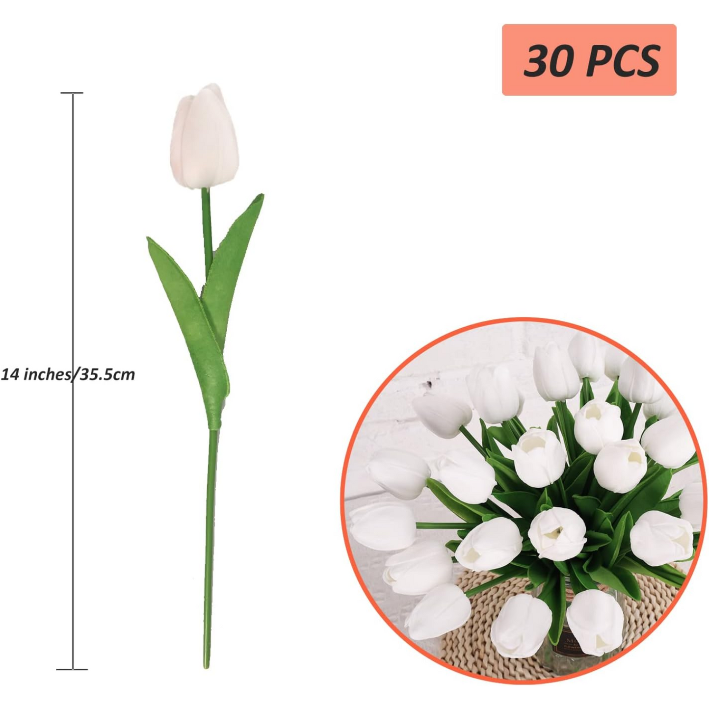 30pcs Real Touch Tulips PU Artificial Flowers, Fake Tulips Flowers for Arrangement Wedding Party Easter Spring Home Dining Room Office Decoration,White tulips artificial flowers Faux Flowers Fake tulips Flowers Mother's Day Gifts - kuomie
