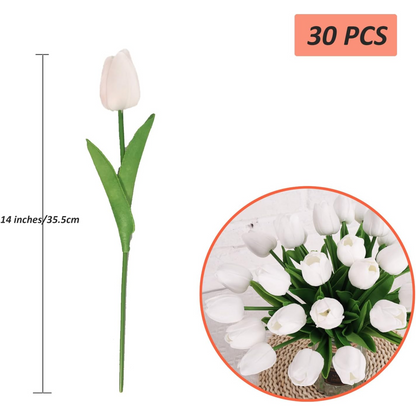 30pcs Real Touch Tulips PU Artificial Flowers, Fake Tulips Flowers for Arrangement Wedding Party Easter Spring Home Dining Room Office Decoration,White tulips artificial flowers Faux Flowers Fake tulips Flowers Mother's Day Gifts - kuomie