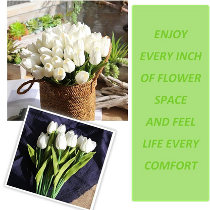 30pcs Real Touch Tulips PU Artificial Flowers, Fake Tulips Flowers for Arrangement Wedding Party Easter Spring Home Dining Room Office Decoration,White tulips artificial flowers Faux Flowers Fake tulips Flowers Mother's Day Gifts - kuomie