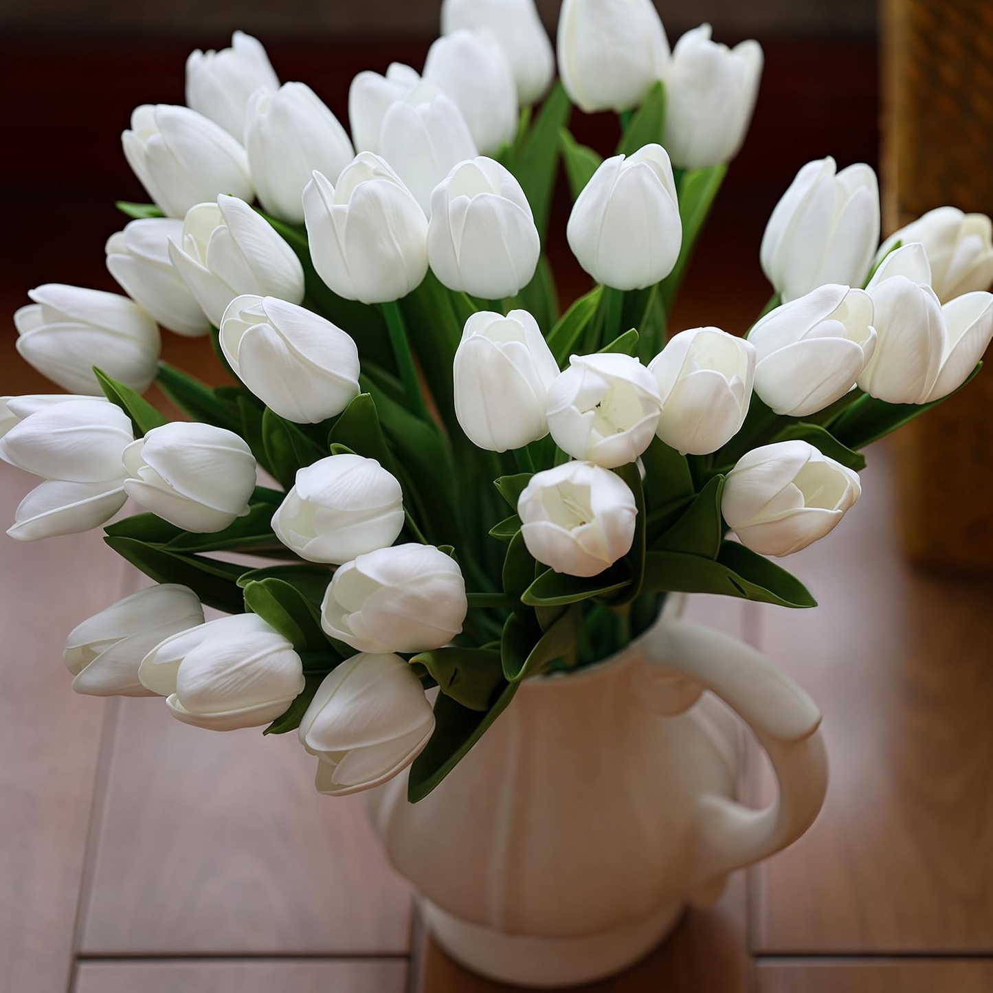 30pcs Real Touch Tulips PU Artificial Flowers, Fake Tulips Flowers for Arrangement Wedding Party Easter Spring Home Dining Room Office Decoration,White tulips artificial flowers Faux Flowers Fake tulips Flowers Mother's Day Gifts - kuomie