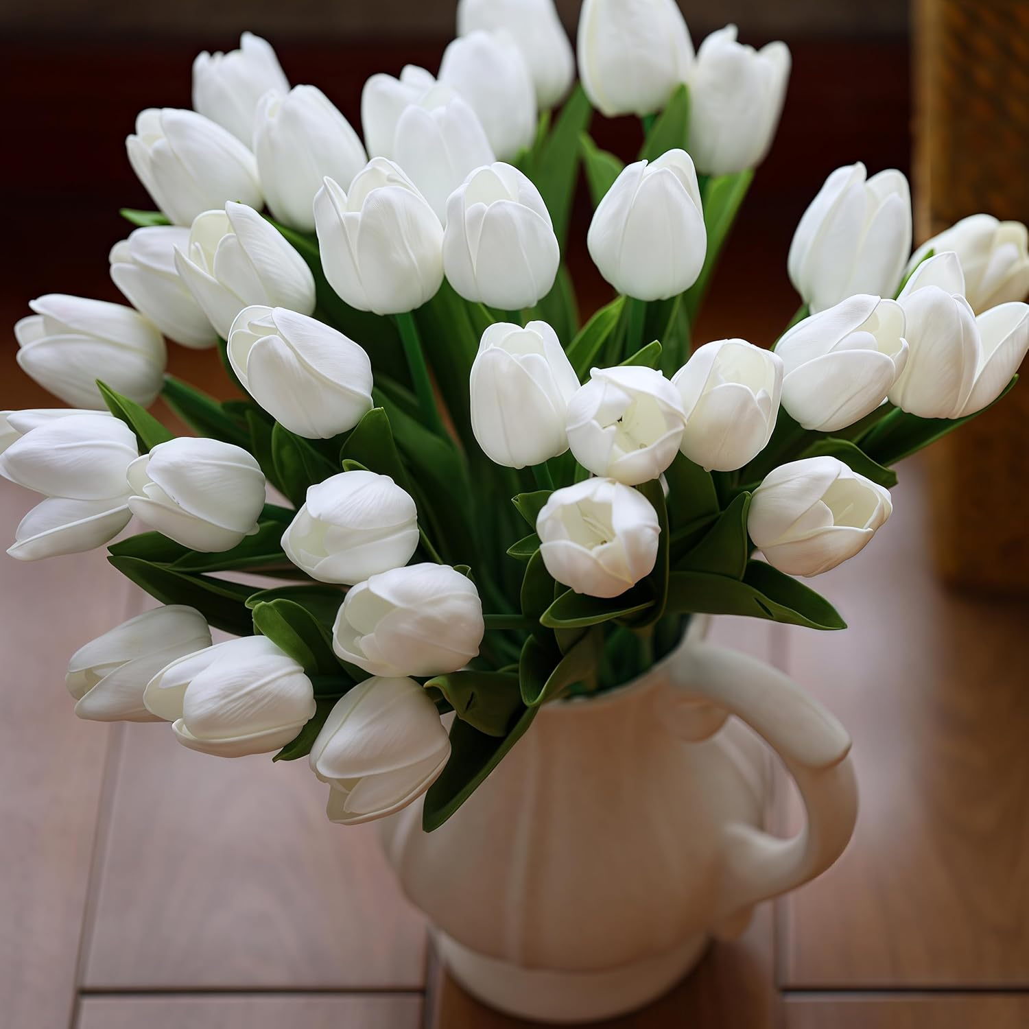 30pcs Real Touch Tulips PU Artificial Flowers, Fake Tulips Flowers for Arrangement Wedding Party Easter Spring Home Dining Room Office Decoration,White tulips artificial flowers Faux Flowers Fake tulips Flowers Mother's Day Gifts - kuomie