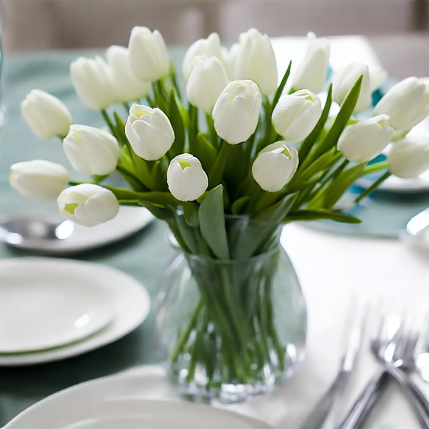 30pcs Real Touch Tulips PU Artificial Flowers, Fake Tulips Flowers for Arrangement Wedding Party Easter Spring Home Dining Room Office Decoration,White tulips artificial flowers Faux Flowers Fake tulips Flowers Mother's Day Gifts - kuomie