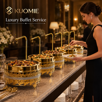 Luxury Gold Round Chafing Dish with Glass Lid