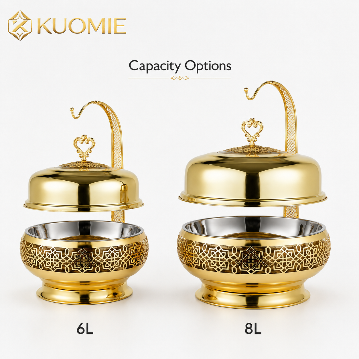 Luxury Gold Chafing Dish with Hanging Dome Lid and Stainless Steel Inner Bowl