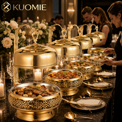 Luxury Gold Chafing Dish with Hanging Dome Lid and Stainless Steel Inner Bowl