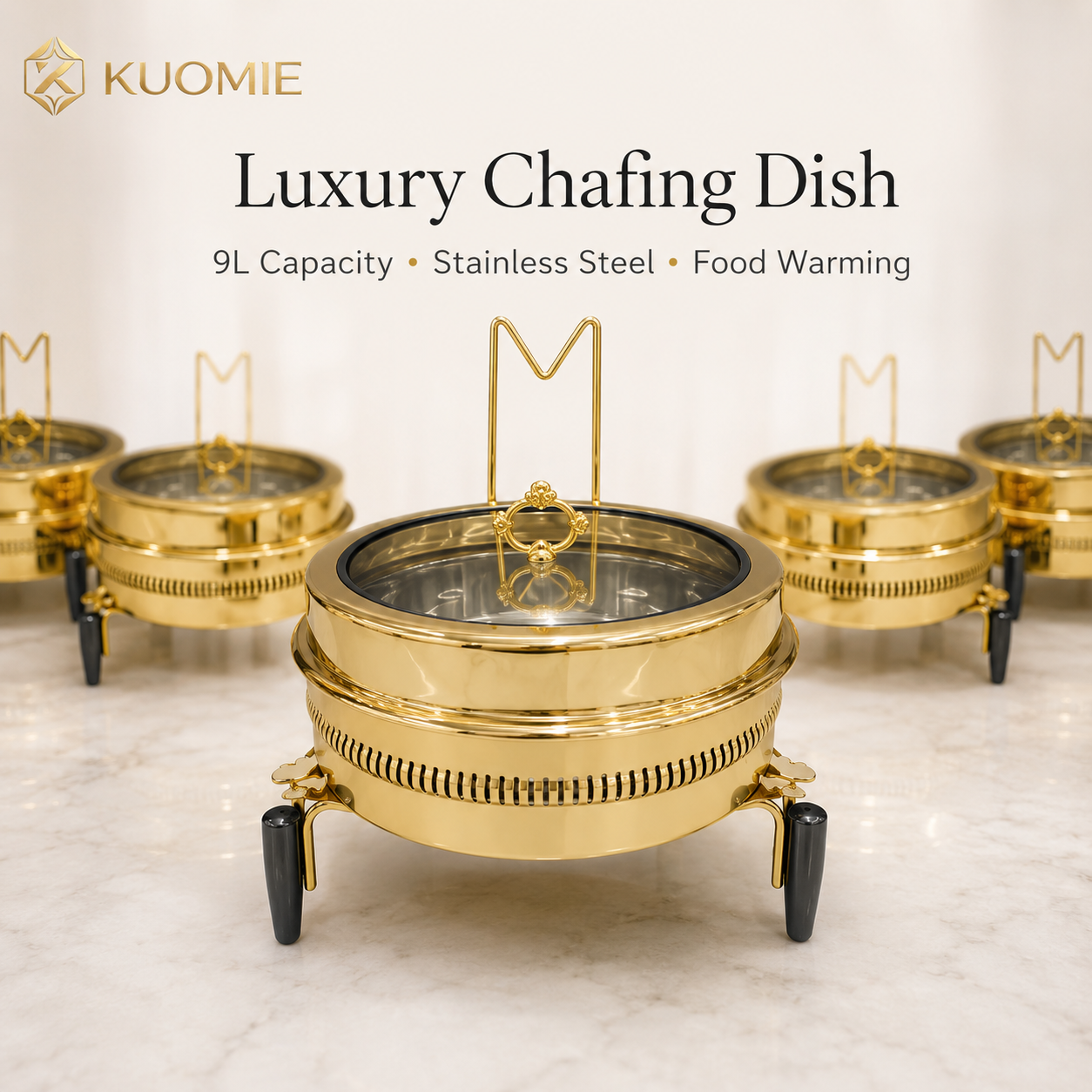 Luxury 9L Gold Chafing Dish for Wedding Catering, Hotel Buffet and Party Food Warming