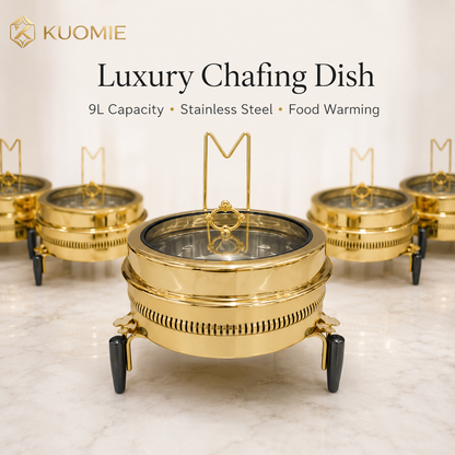 Luxury 9L Gold Chafing Dish for Wedding Catering, Hotel Buffet and Party Food Warming