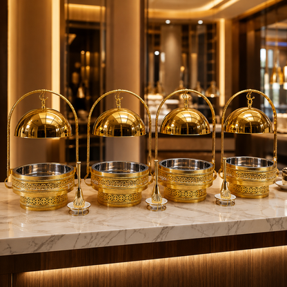 Luxury Gold Round Chafing Dish with Hanging Dome Lid for Wedding Buffet & Hotel Catering