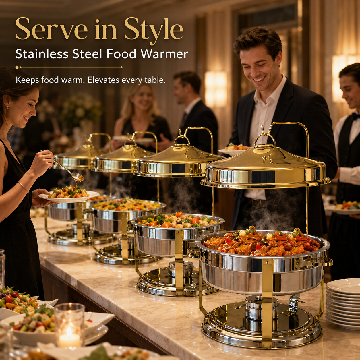 Luxury Gold Round Chafing Dish Buffet Food Warmer
