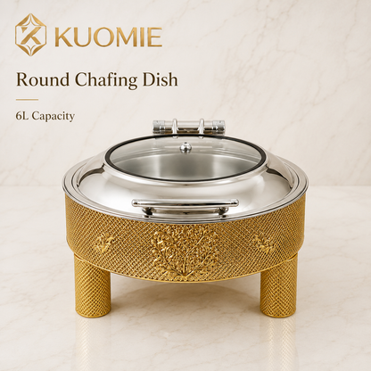 KUOMIE 6L -9L luxury-gold-chafing-dish-glass-lid-buffet-warmer