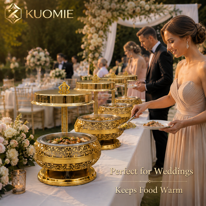 KUOMIE Luxury Gold 9L Chafing Dish for Premium Buffet Food Warming and Elegant Event Catering
