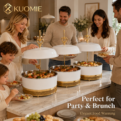 KUOMIE 16L Luxury White and Gold Chafing Dish for Buffet Food Warming and Elegant Catering