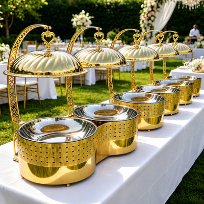 16L Dual-Pan Gold Chafing Dish with Suspended Dome Lids | KUOMIE