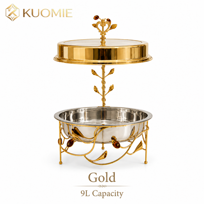 9L Rosevine Round Chafing Dish with Elevated Gold Cover | KUOMIE
