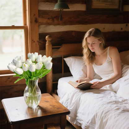 30pcs Real Touch Tulips PU Artificial Flowers, Fake Tulips Flowers for Arrangement Wedding Party Easter Spring Home Dining Room Office Decoration,White tulips artificial flowers Faux Flowers Fake tulips Flowers Mother's Day Gifts - kuomie