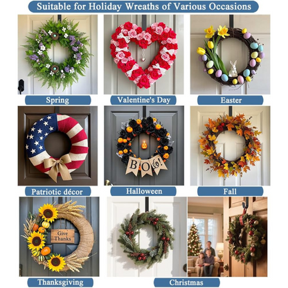 Wreath Hanger for Front Door,Sturdy Steel Wreath Door Hanger,Over The Door Hanger Hook,black wreath hanger,garland hanger for front door,garland hanger for door frame,wreath hanger - kuomie