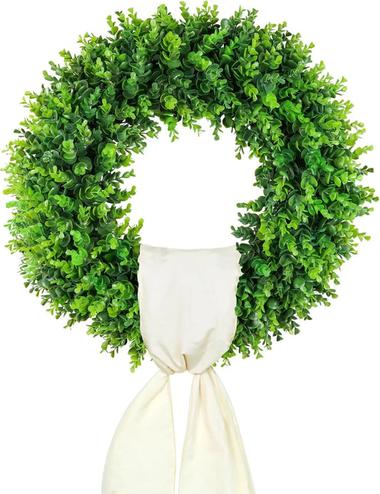 20'' Boxwood Wreaths Front Door Artificial Spring Wreath. Wreaths for Front Door Farmhouse Wedding Green Year Round Indoor Outdoor for Summer Wreath St Patricks Day Decorations - kuomie