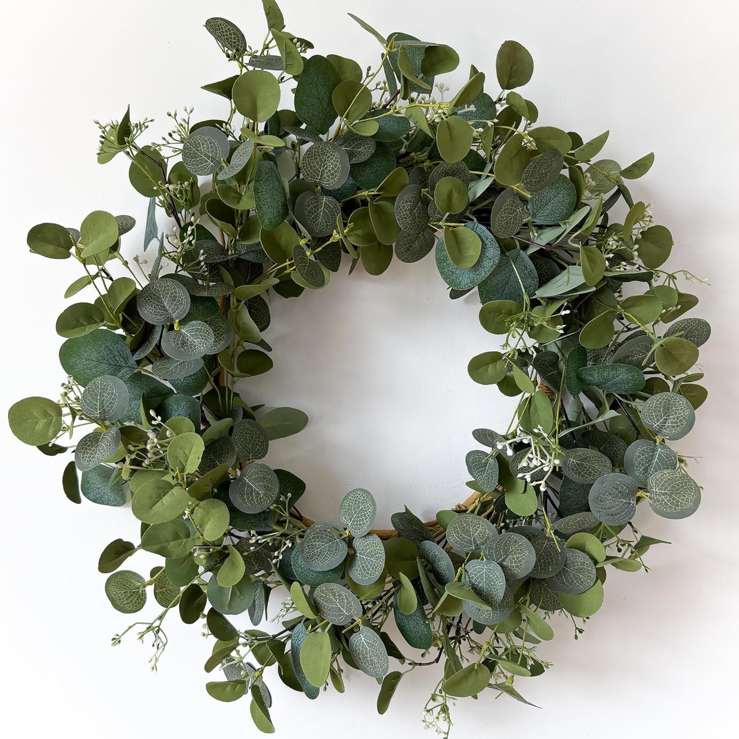 Eucalyptus Wreaths for Front Door 22", Handmade Green Leaves Wreath for Summer, Spring and All Seasons, Greenery Floral Wreath for Wall and Outside - kuomie