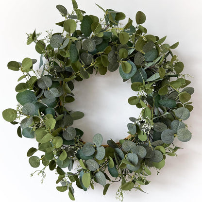 Eucalyptus Wreaths for Front Door 22", Handmade Green Leaves Wreath for Summer, Spring and All Seasons, Greenery Floral Wreath for Wall and Outside - kuomie