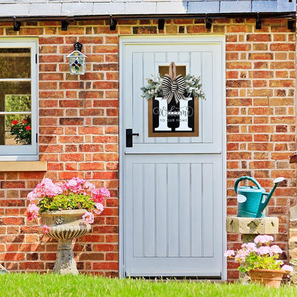 Last Name Year Round Front Door Wreath Front Porch Decoration 26 Letter Welcome Sign with Eucalyptus Garland and Bow Spring Wreaths for Front Door Outside Hanger Garland - kuomie