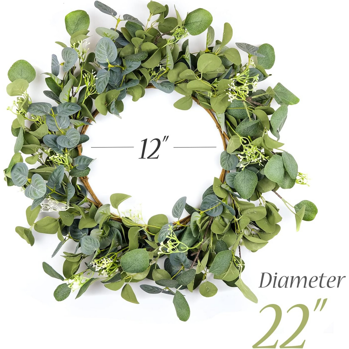 Eucalyptus Wreaths for Front Door 22", Handmade Green Leaves Wreath for Summer, Spring and All Seasons, Greenery Floral Wreath for Wall and Outside - kuomie