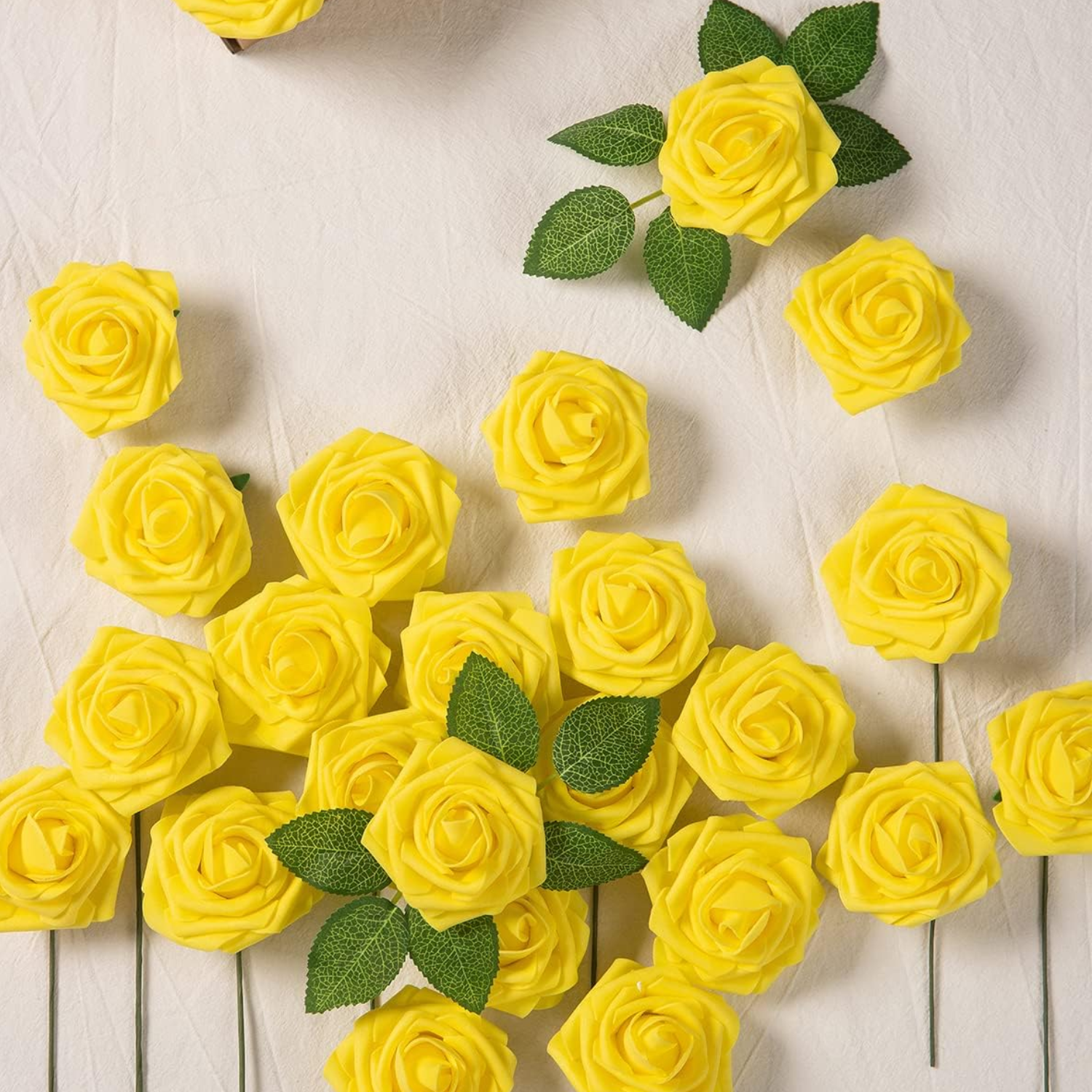 Artificial Flowers 25pcs Real Looking Ivory Foam Fake Roses with Stems for DIY Wedding Bouquets White Bridal Shower Centerpieces Arrangements Party Tables Decorations - kuomie